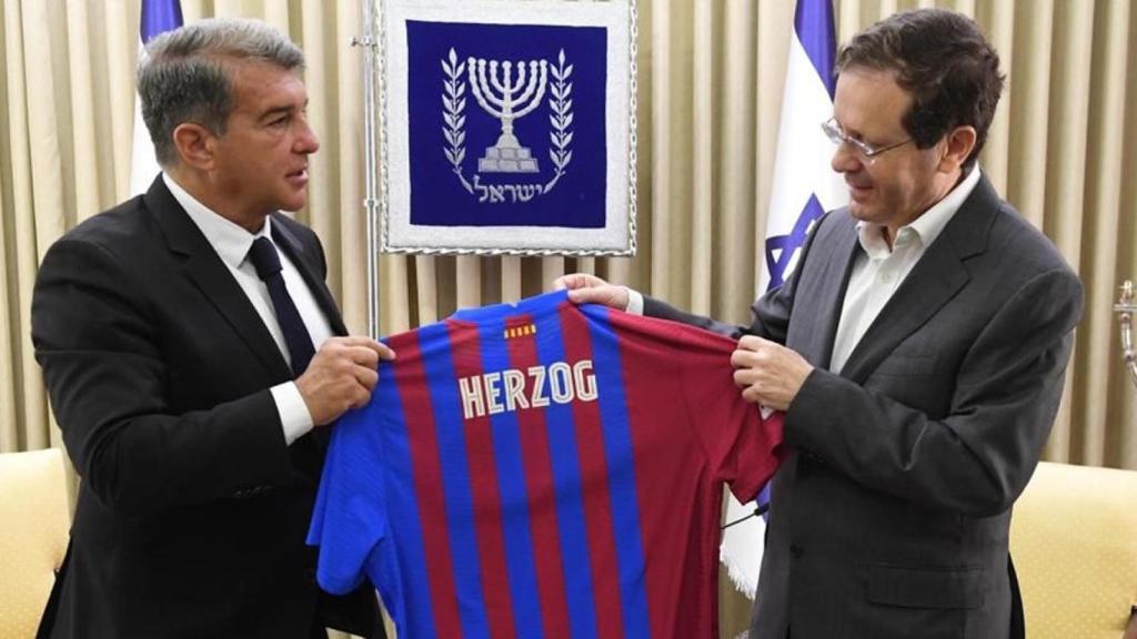 Joan Laporta visitando al presidente de Israel, Isaac Herzog