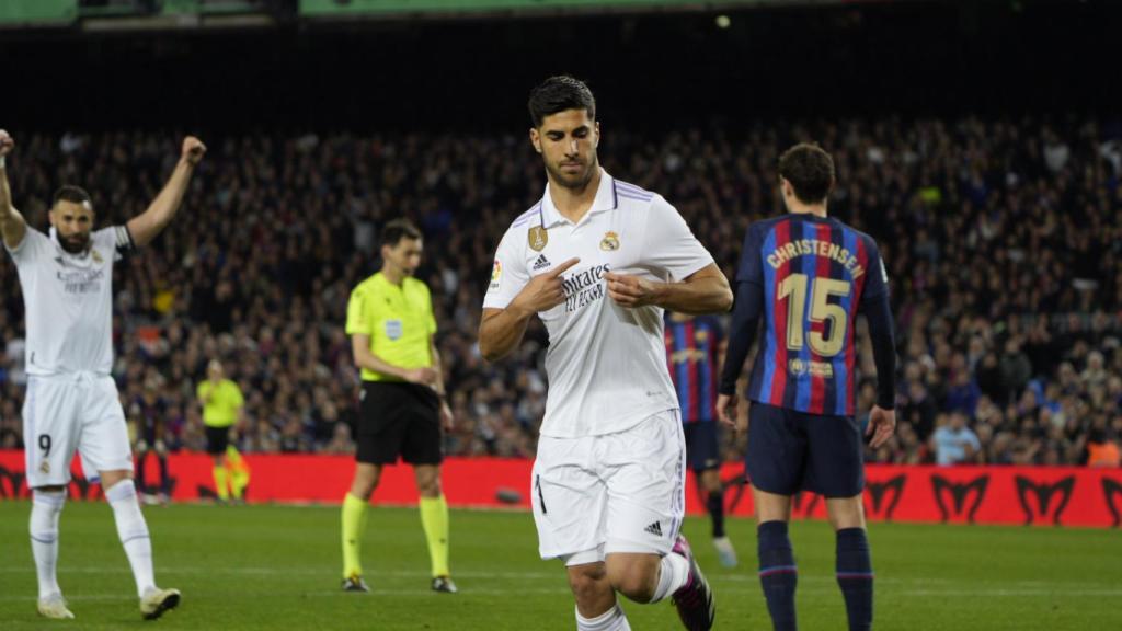 Asensio celebra el gol que le anularon ante el Barça