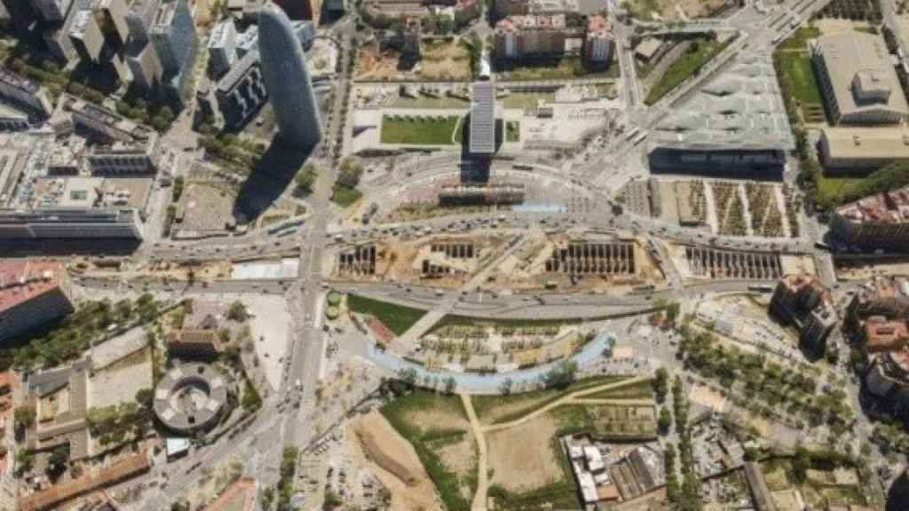 Vista área de las Glòries en obras en 2024 / Ajuntament de Barcelona