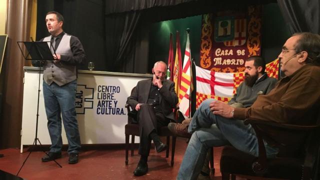 De izquierda a derecha: Pau Guix, Pablo Planas, Jaume Vives y Ramón de España, durante el evento censurado de Tabarnia / X. A.