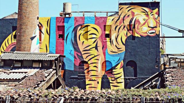 Graffiti de un tigre en el Poblenou