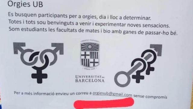 Cartel que se colgó en la UB que busca participantes para orgías