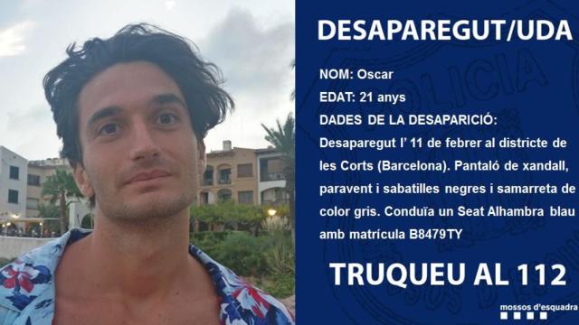Imagen difundida por los Mossos del joven desaparecido en Les Corts / MOSSOS D'ESQUADRA