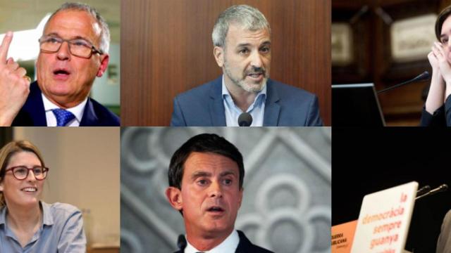 Bou, Collboni, Colau (arriba), Artadi, Valls y Maragall aspiran a la alcaldía de Barcelona
