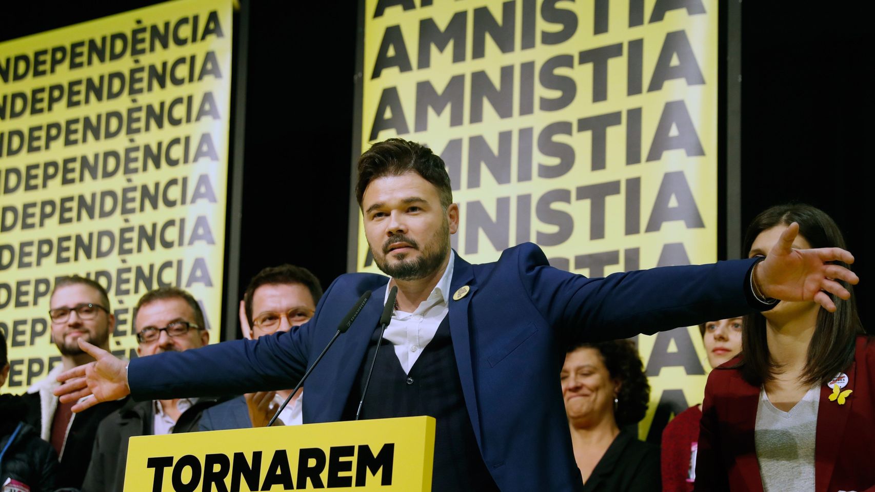 Foto de archivo de Gabriel Rufián, cabeza de lista de ERC al Congreso, en un mitin / TONI ALBIR - EFE