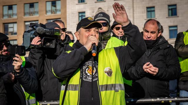 El portavoz de Élite Taxi, Tito Álvarez, en una movilización de taxistas / EUROPA PRESS