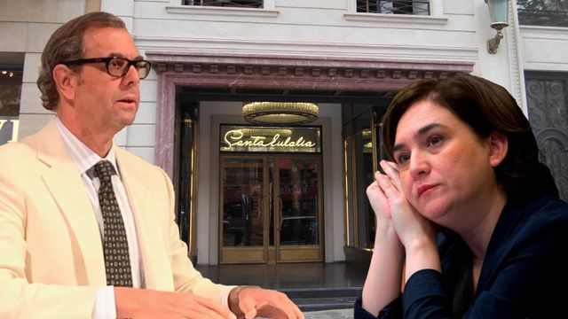 Fotomontaje de Lluís Sans y Ada Colau con la 'boutique' Santa Eulàlia al fondo / METRÓPOLI ABIERTA