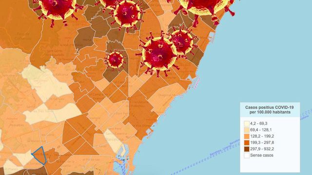 Fotomontaje del mapa de algunos de los barrios con más contagios por coronavirus de Barcelona / METRÓPOLI ABIERTA