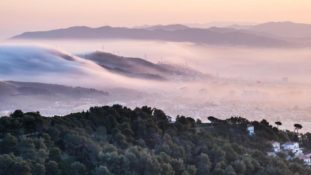 Vista de Barcelona con un mar de nubes en Collserola
