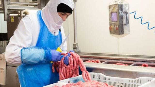 Un operario trabajando en un matadero