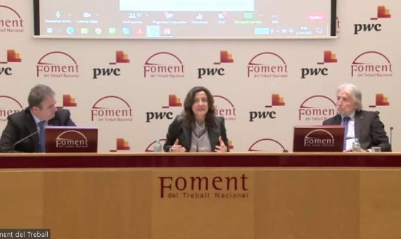 La presidenta del Puerto de Barcelona, Mercè Conesa, durante su intervención / EUROPA PRESS