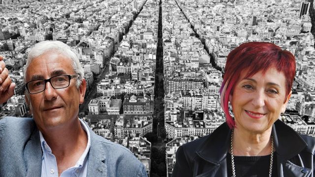 Fotomontaje de José Sanclemente y Elia Barceló con el Eixample de Barcelona de fondo / METRÓPOLI ABIERTA