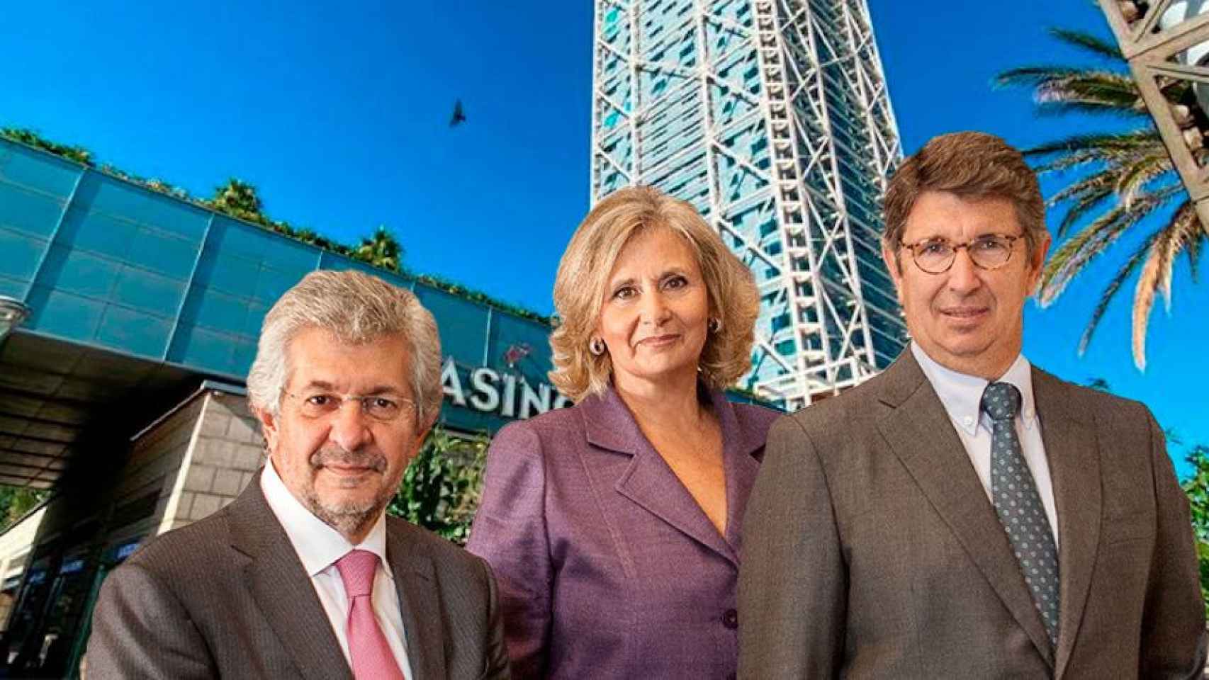 Fotomontaje donde aparecen los hermanos Miguel, Isabel y Javier Suqué Mateu, dueños del Casino de Barcelona / MA