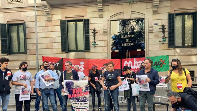 La Taula sindical de Catalunya en rueda de prensa ante la Delegación del Gobierno en Barcelona / EUROPA PRESS