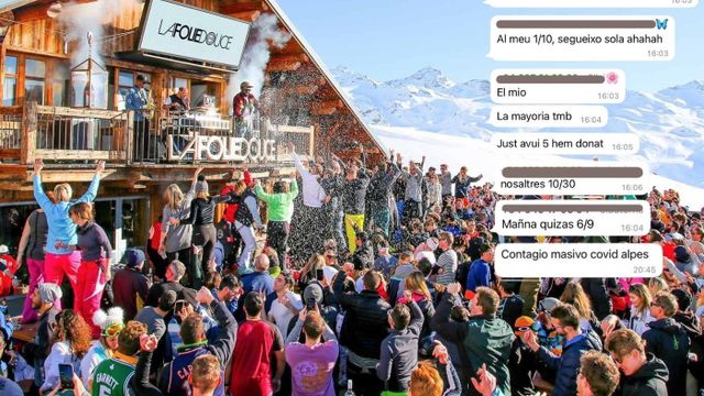 Fotomontaje del grupo de Whatsapp que organiza la fiesta post-covid tras la Folie Douce de Val Thorens