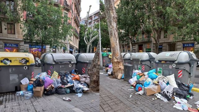 Contenedores llenos de bolsas de basura denunciados en el movimiento 'Mierdalona' / TWITTER