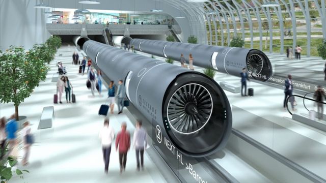 Simulación de una estación y de un tren del Hyperloop
