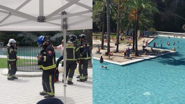 Fotomontaje de los bomberos en una actuación en la piscina y de las instalaciones / ARCHIVO