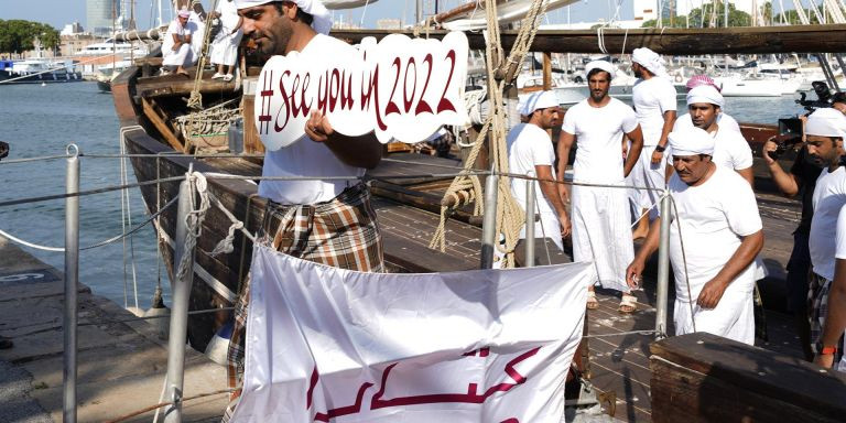 El barco tradicional Qatar Fath Al-Khair atracando en el Puerto de Barcelona / EFE - Alejandro García