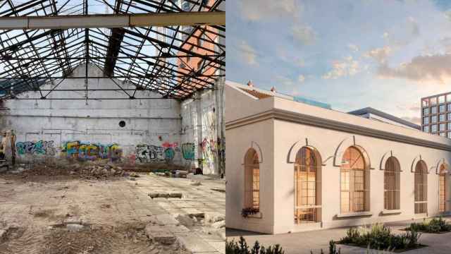 Fotomontaje de una nave de Can Ricart y un render del proyecto de Daniel Mòdol / MODOL, ESTUDI D'ARQUITECTURA I URBANISME