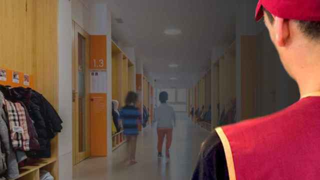 Fotomontaje del Liceo Francés de Barcelona con un monitor de comedor / MA