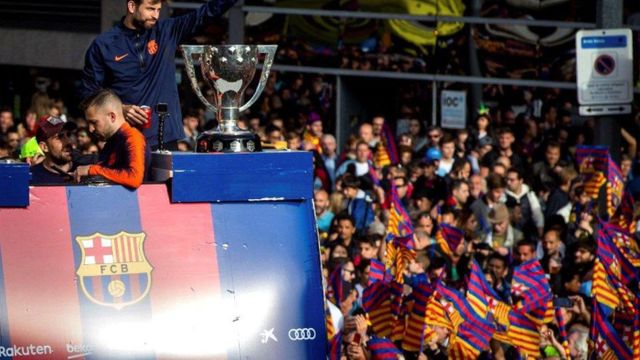 Celebración de la rúa del Barça en una temporada anterior / EFE