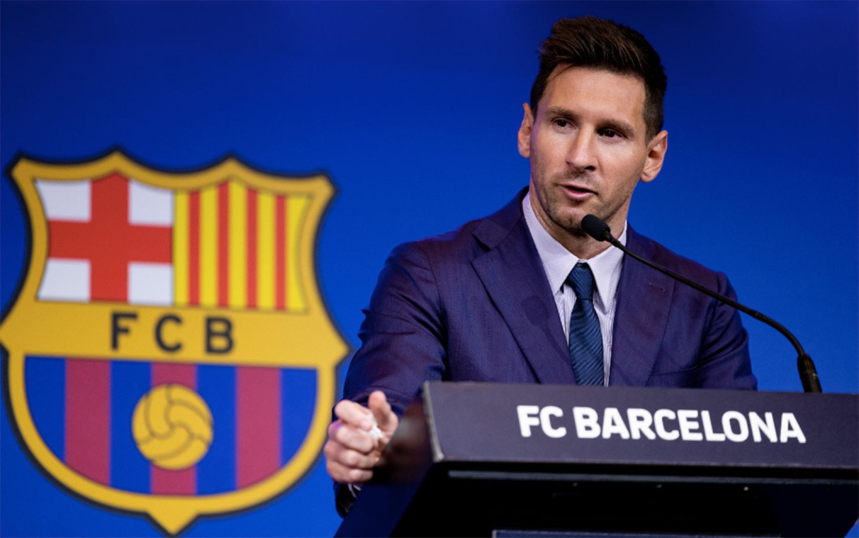 Leo Messi, durante la rueda de prensa de despedida con el FC Barcelona / EFE