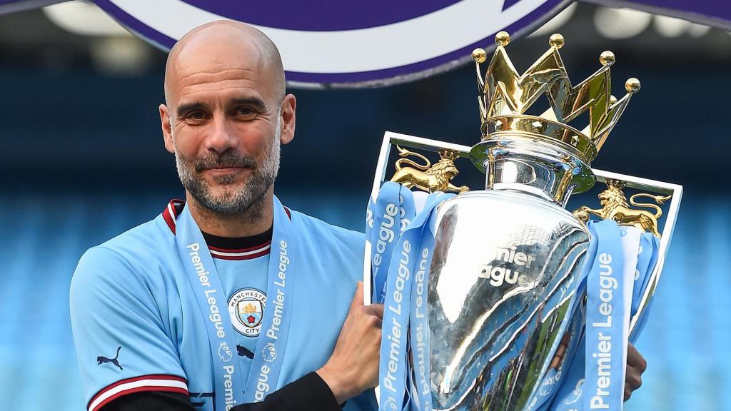 Pep Guardiola celebra el título de Premier League