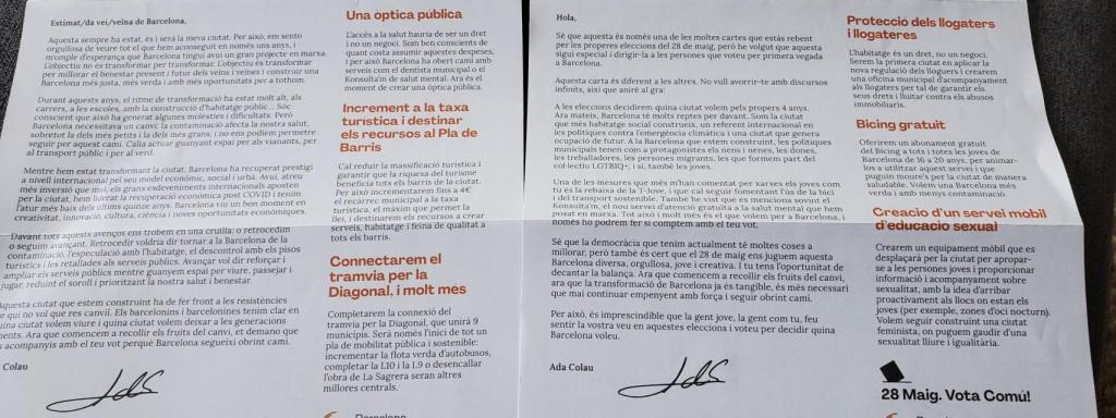 Propaganda electoral de Ada Colau diferenciada según la edad del votante