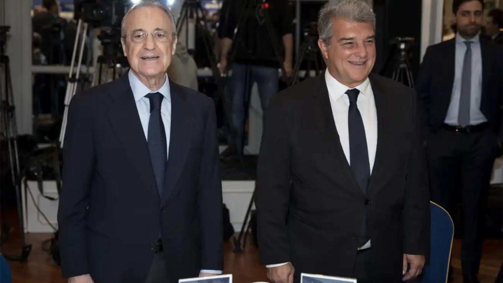 Florentino Pérez y Joan Laporta, durante un acto de la Superliga Europea / REDES