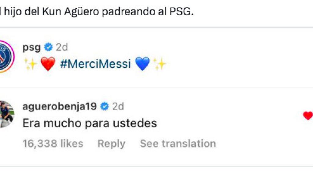 El hijo del Kun Agüero se mofa del PSG en Twitter