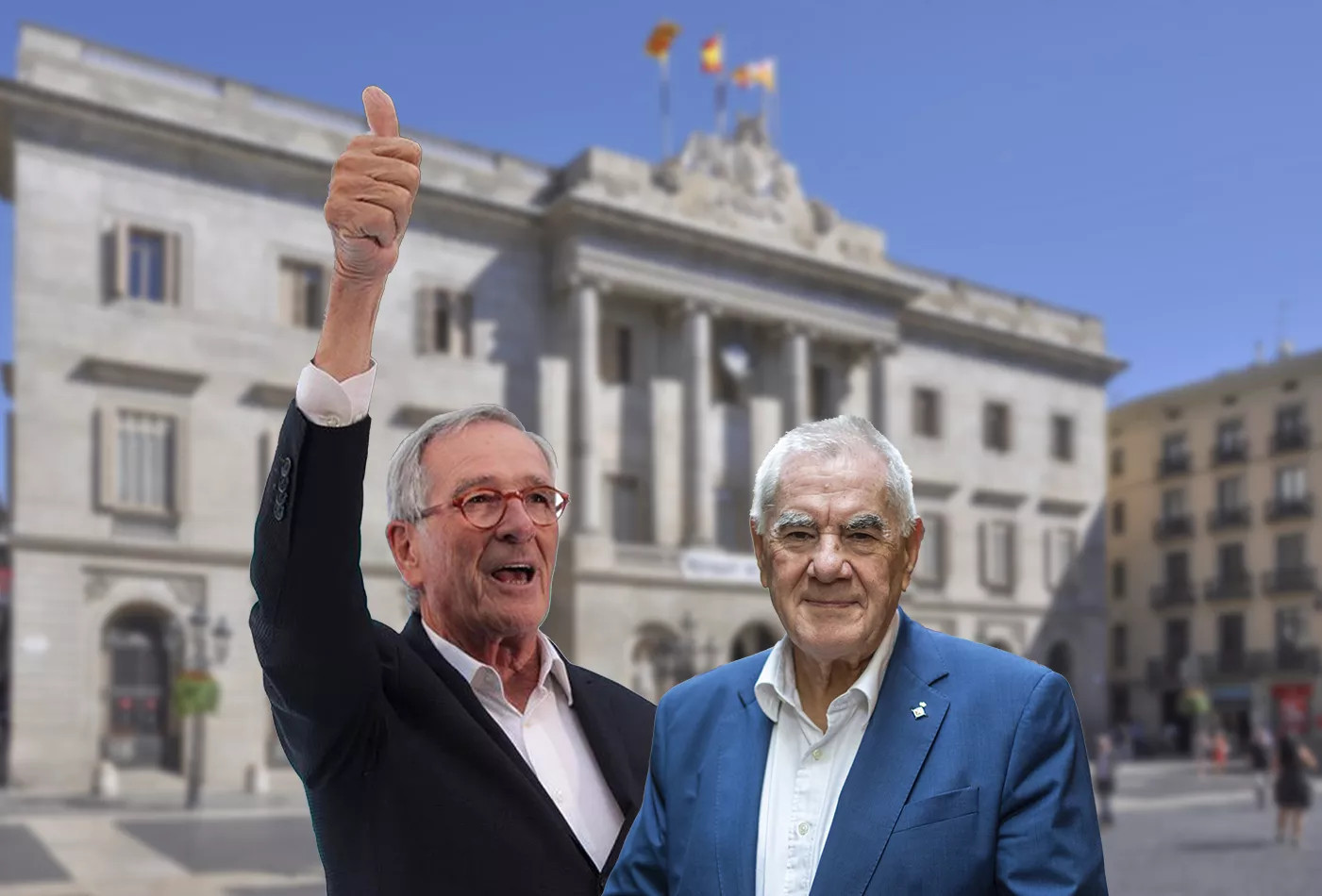 Xavier Trias y Ernest Maragall, con el Ayuntamiento de fondo / FOTOMONTAJE METRÓPOLI