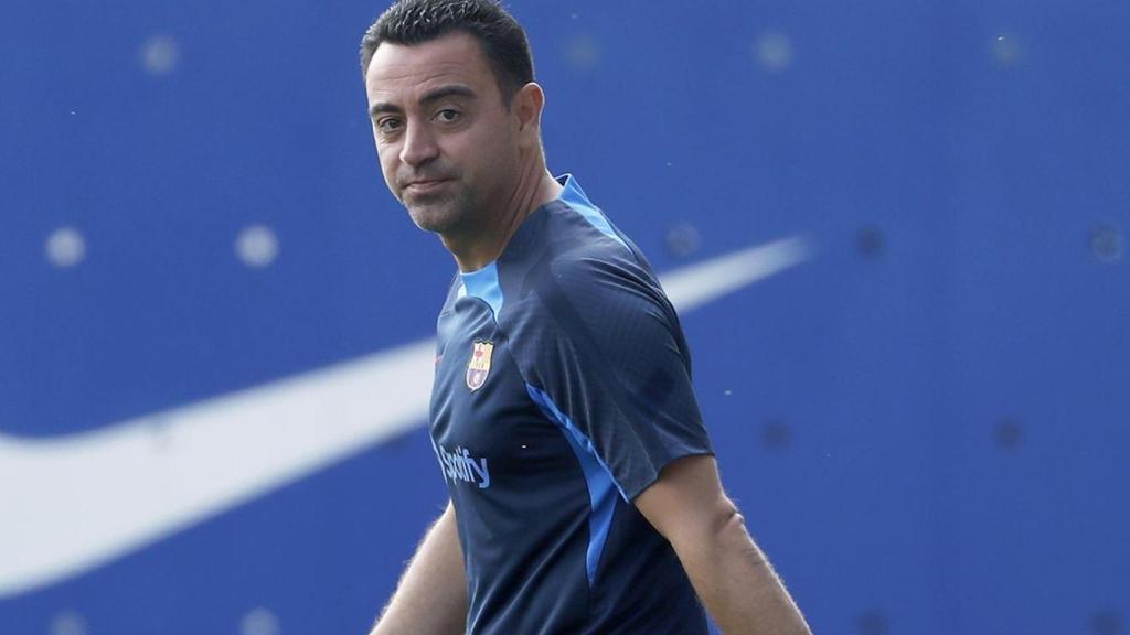 Xavi Hernández, durante una sesión de entrenamiento con el FC Barcelona