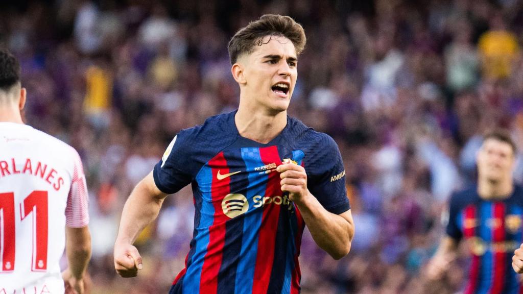 Gavi festeja un gol anotado en el Camp Nou / FCB