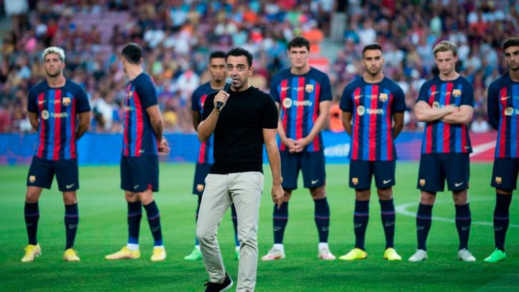 Xavi Hernández, durante su parlamento en el pasado Trofeo Joan Gamper