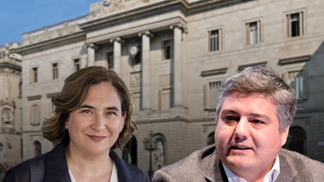 Fotomontaje de Ada Colau y Javier Burón con el Ayuntamiento en el fondo / METRÓPOLI