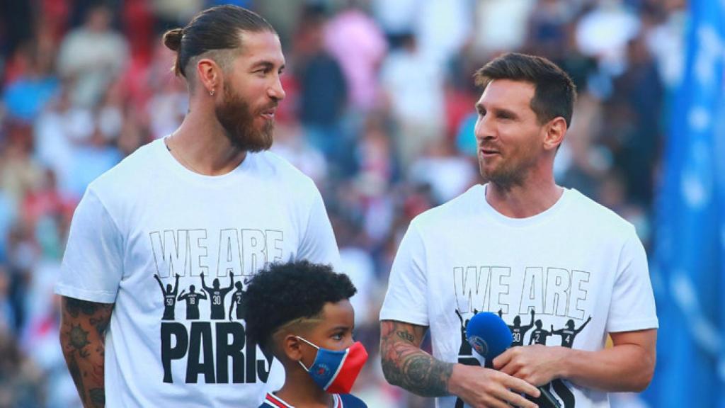 Sergio Ramos y Leo Messi, en su presentación como jugadores del PSG / EFE