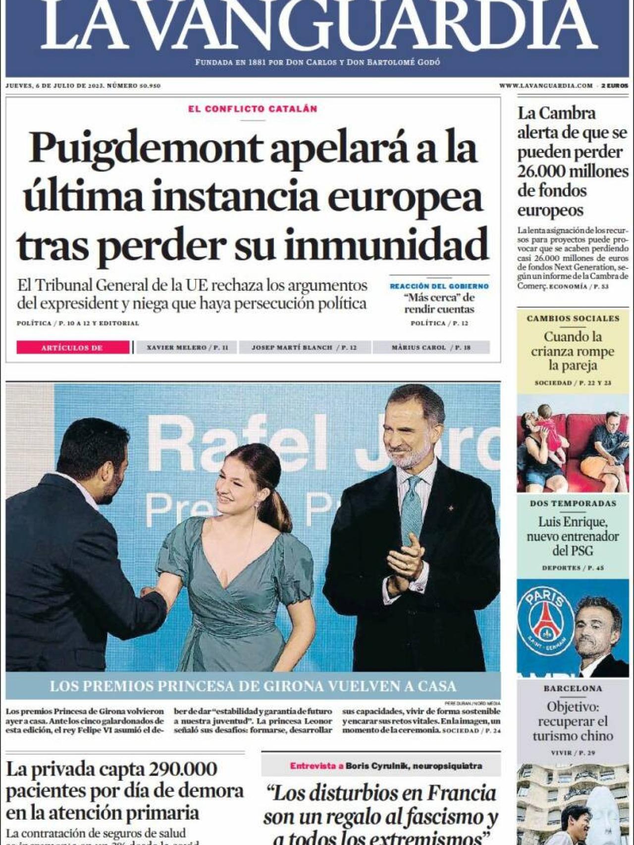 Portada de 'La Vanguardia' de 6 de julio de 2023