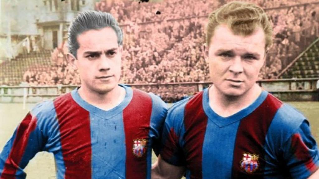 Luis Suárez y Ladislao Kubala, con la camiseta del Barça
