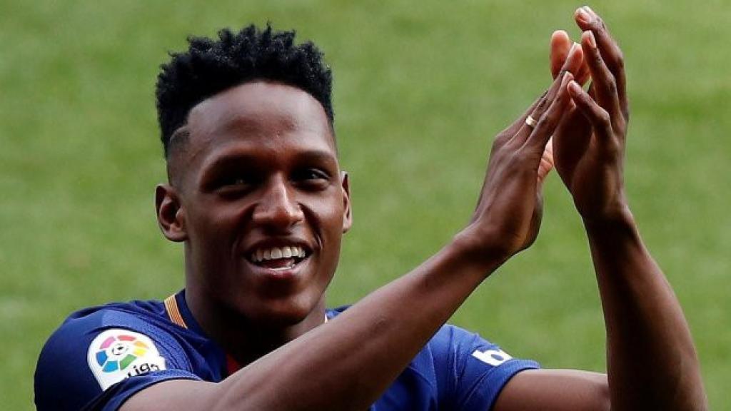 Yerry Mina, en su presentación con el Barça