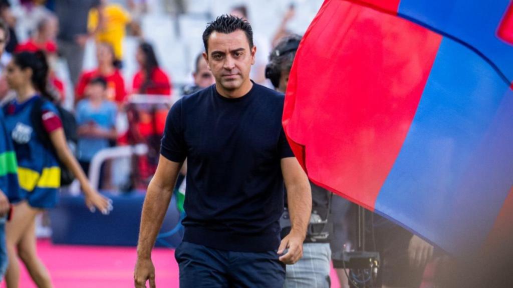 Xavi Hernández, durante la presentación del Barça en el Trofeo Joan Gamper