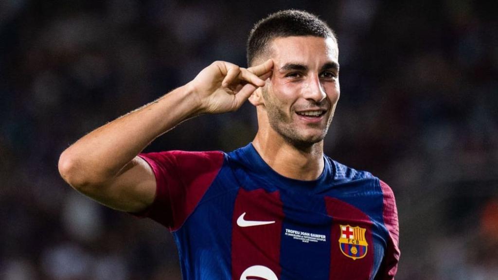 Ferran Torres festeja el gol del empate en el Gamper