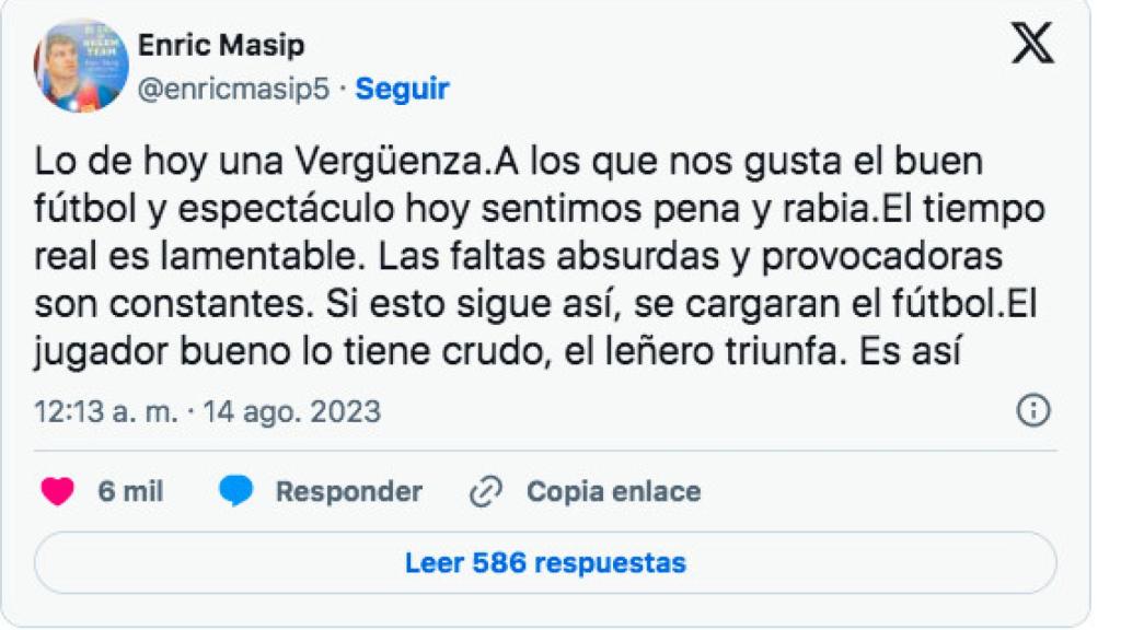 Tuit de Enric Masip sobre el arbitraje de Soto Grado