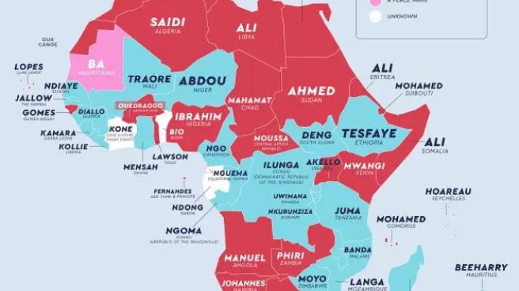 Mapa de los apellidos más comunes en África
