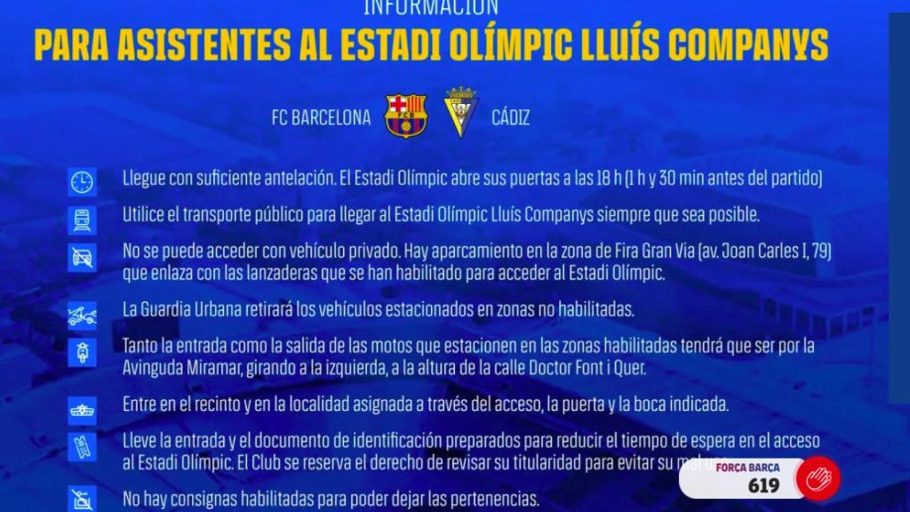 Recomendaciones del Barça para los accesos a Montjuïc