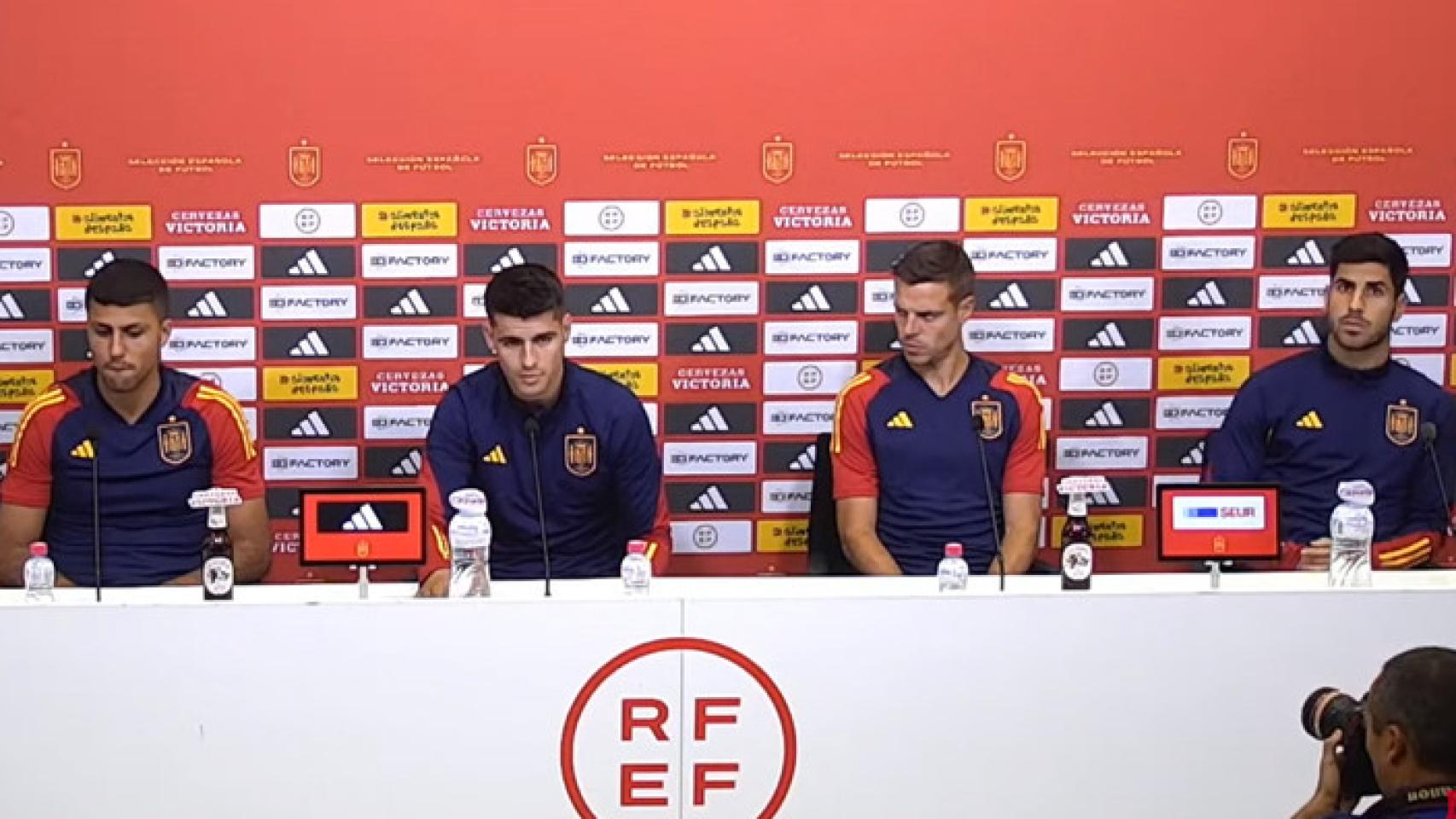 Rodri, Morata, Azpilicueta y Asensio, capitanes de España, en una rueda de prensa