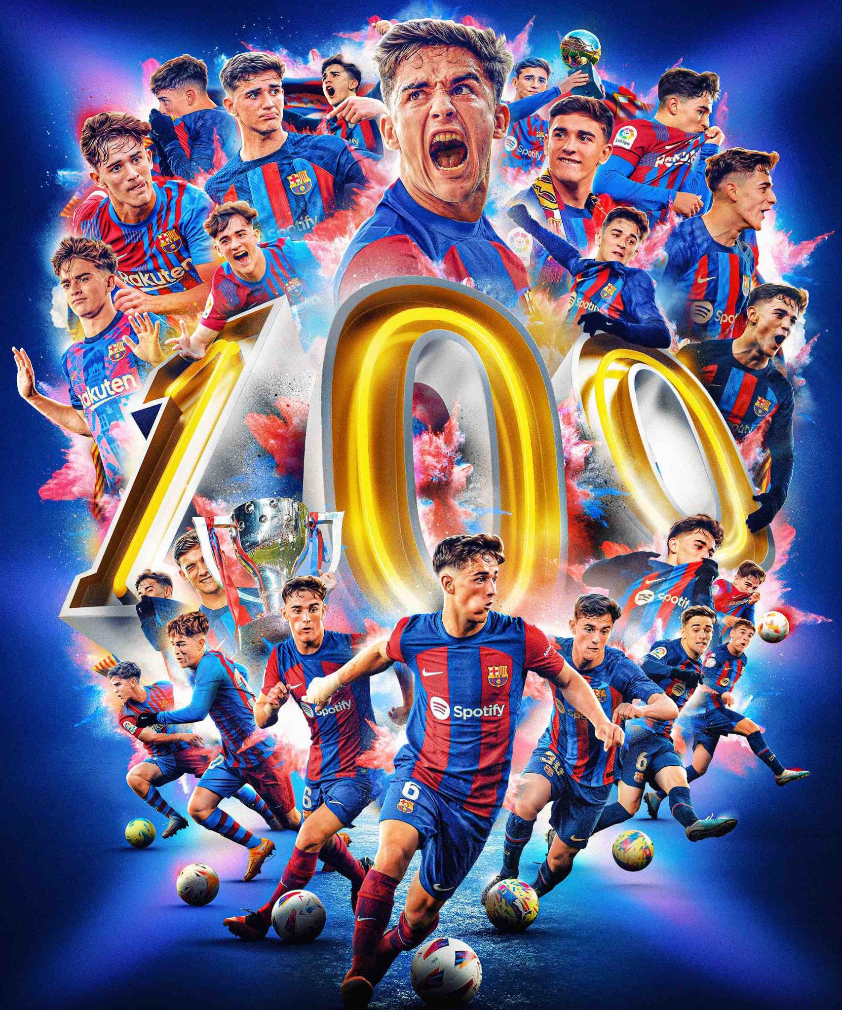 El Barça celebra los 100 partidos de Gavi como azulgrana