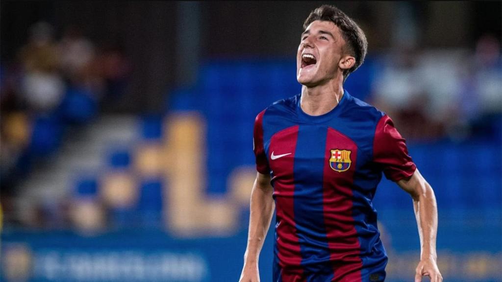 Unai Hernández, celebrando un gol con el filial del Barça