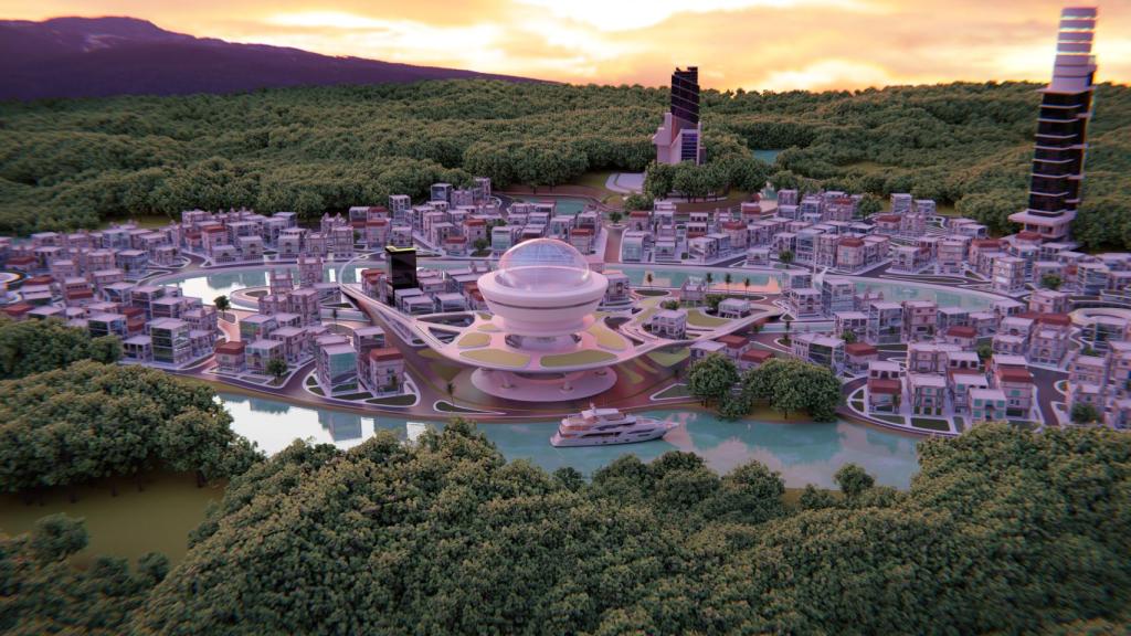 Aspecto de la ciudad en el metaverso creada por Algoritcom