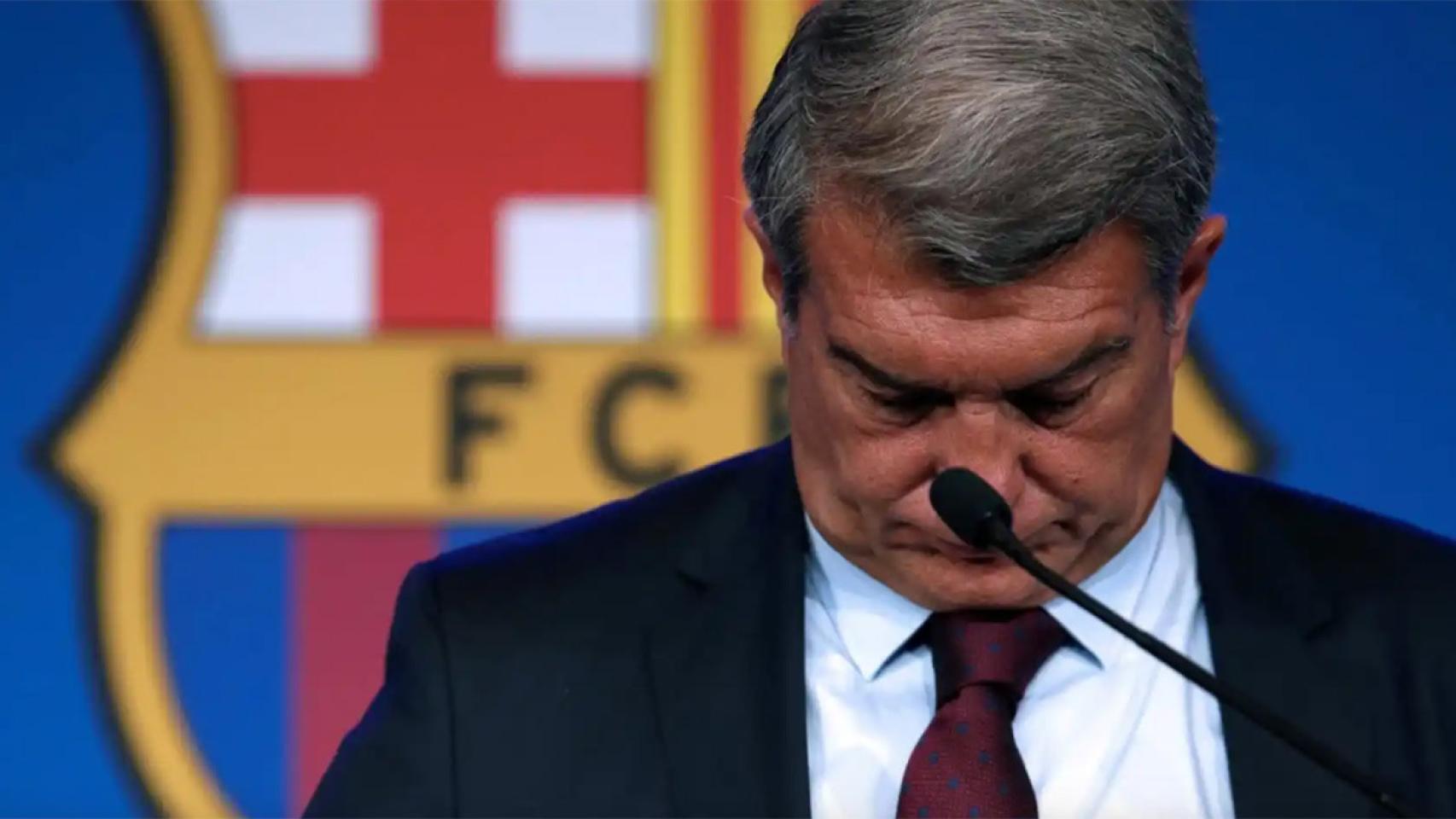 Joan Laporta, antes de una rueda de prensa como presidente del Barça